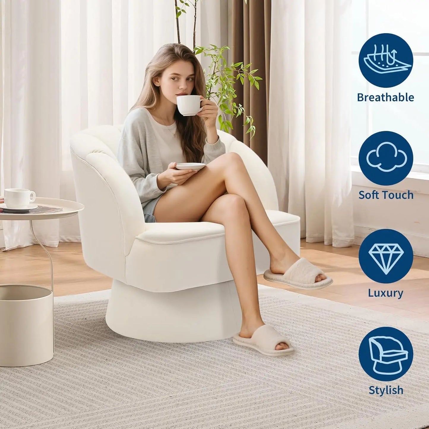 HiMISS Modern Swivel Barrel Accent Chair 360 Degree Upholstered Armchair