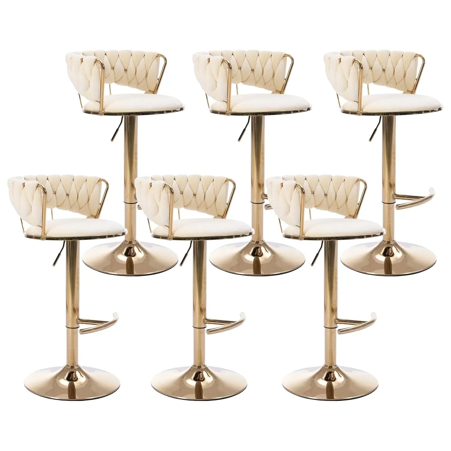 Velvet Bar Stools Set of 6 Adjustable Swivel Counter Chairs