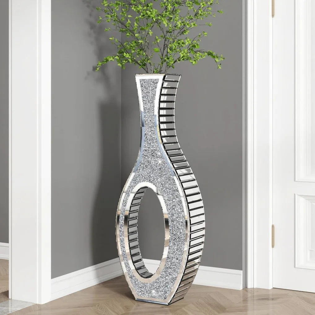 Decorative Mirrored Floor Vase Crushed Diamond Glass For Pampas Grass