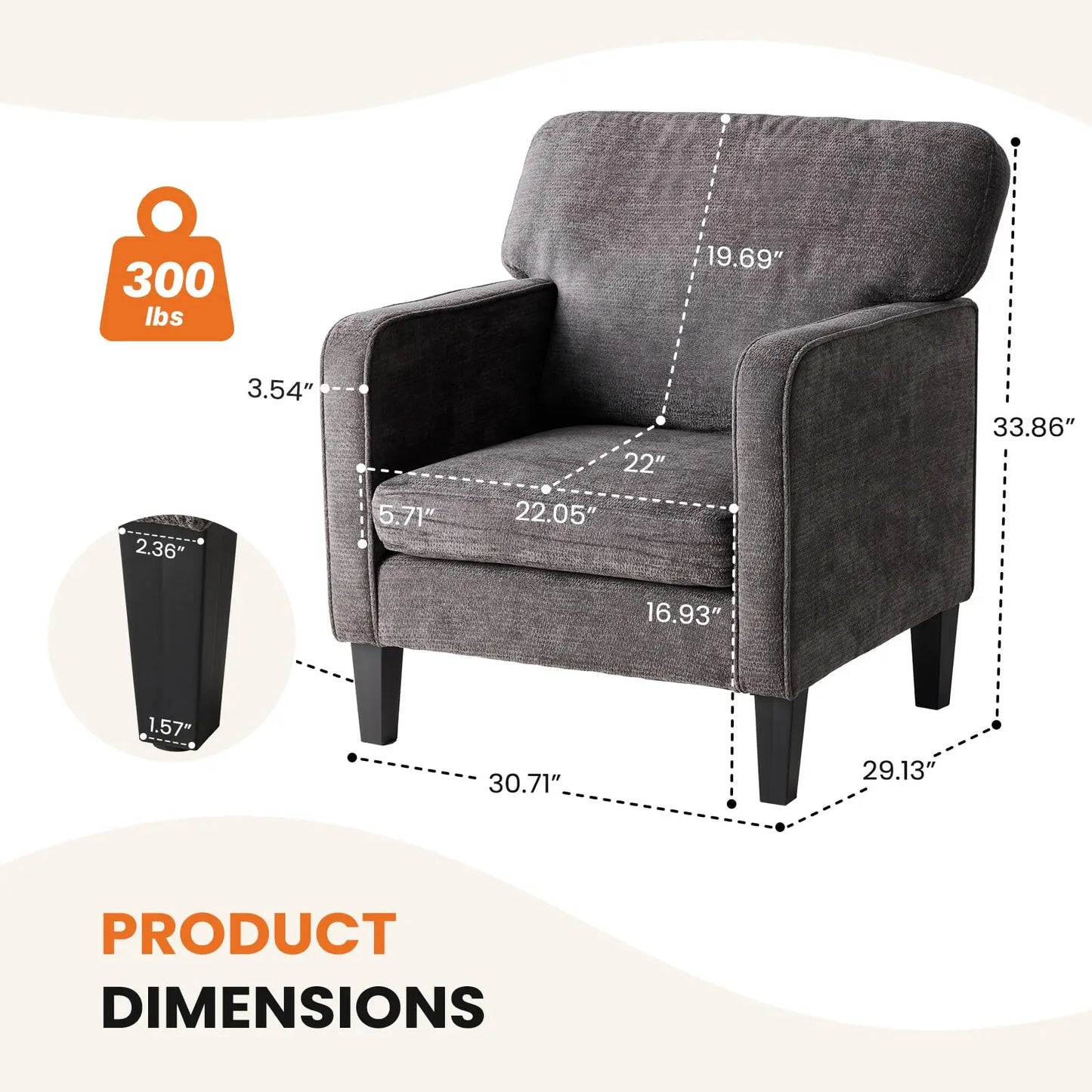 JHK Modern Accent Chair With Lumbar Support