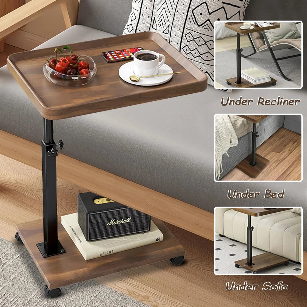 Adjustable Overbed Bedside Table Cart Laptop Desk 360 Degree Rotatable