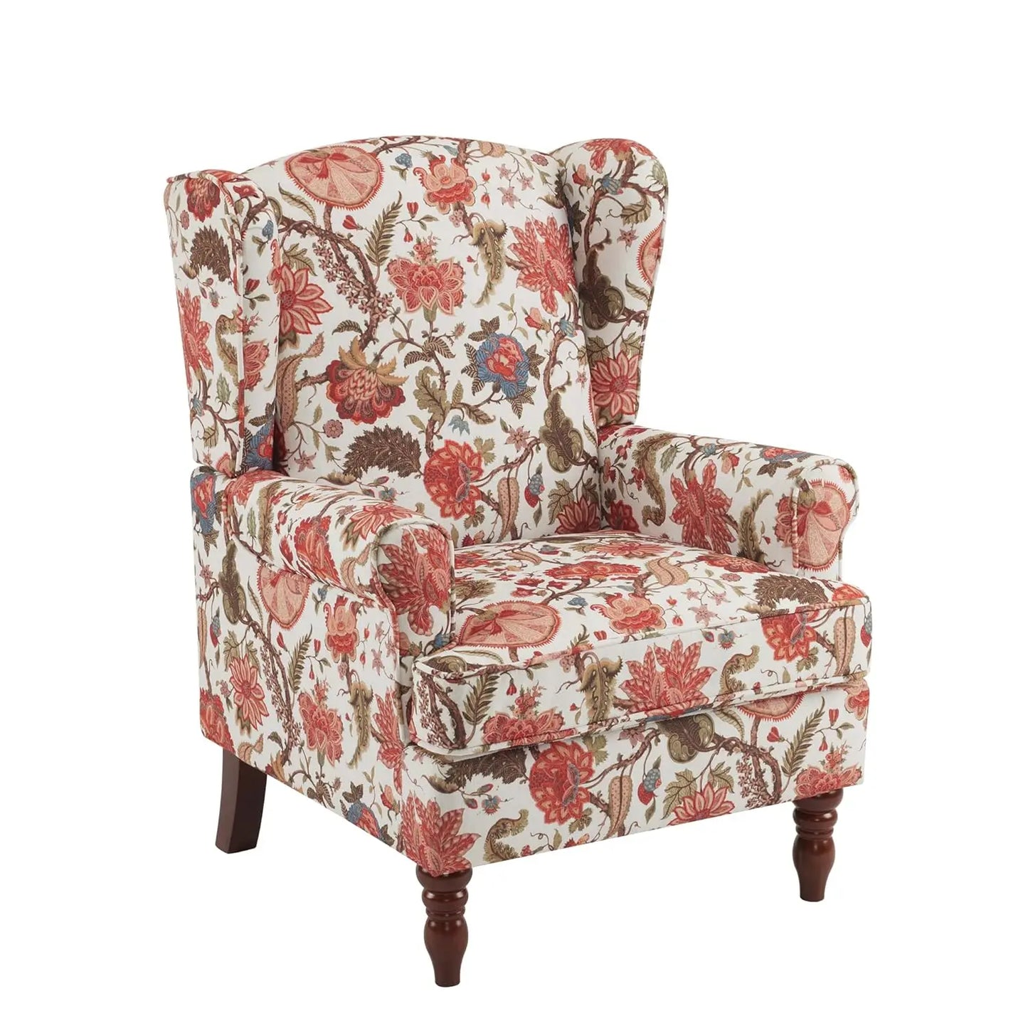 Floral Accent Chair High Back Upholstered Armchair