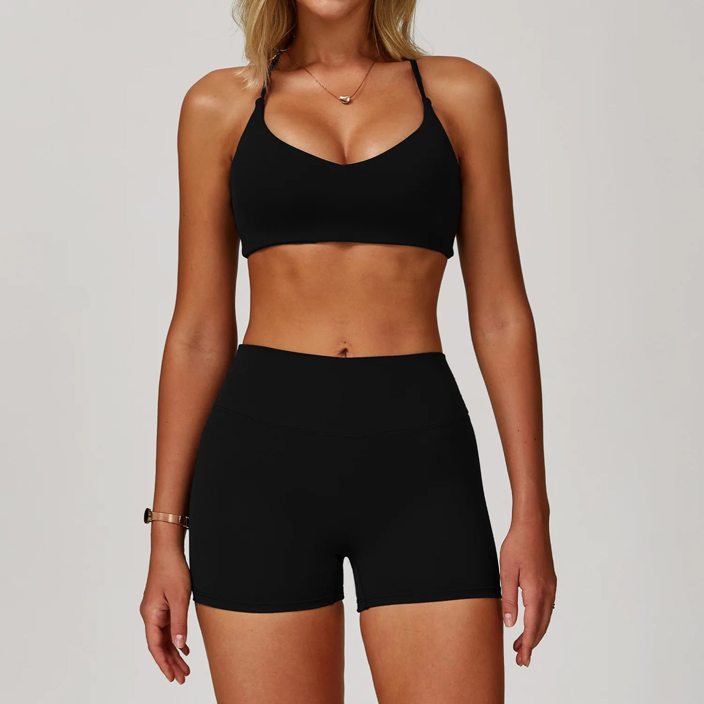 Women Gym Set Yoga Bra Jacket High Waist Leggings Shorts