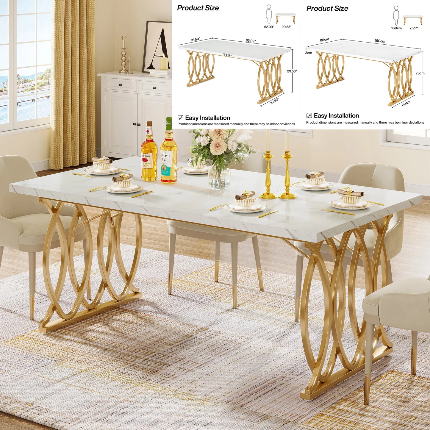 Tribesigns Dining Table With Faux Marble Top