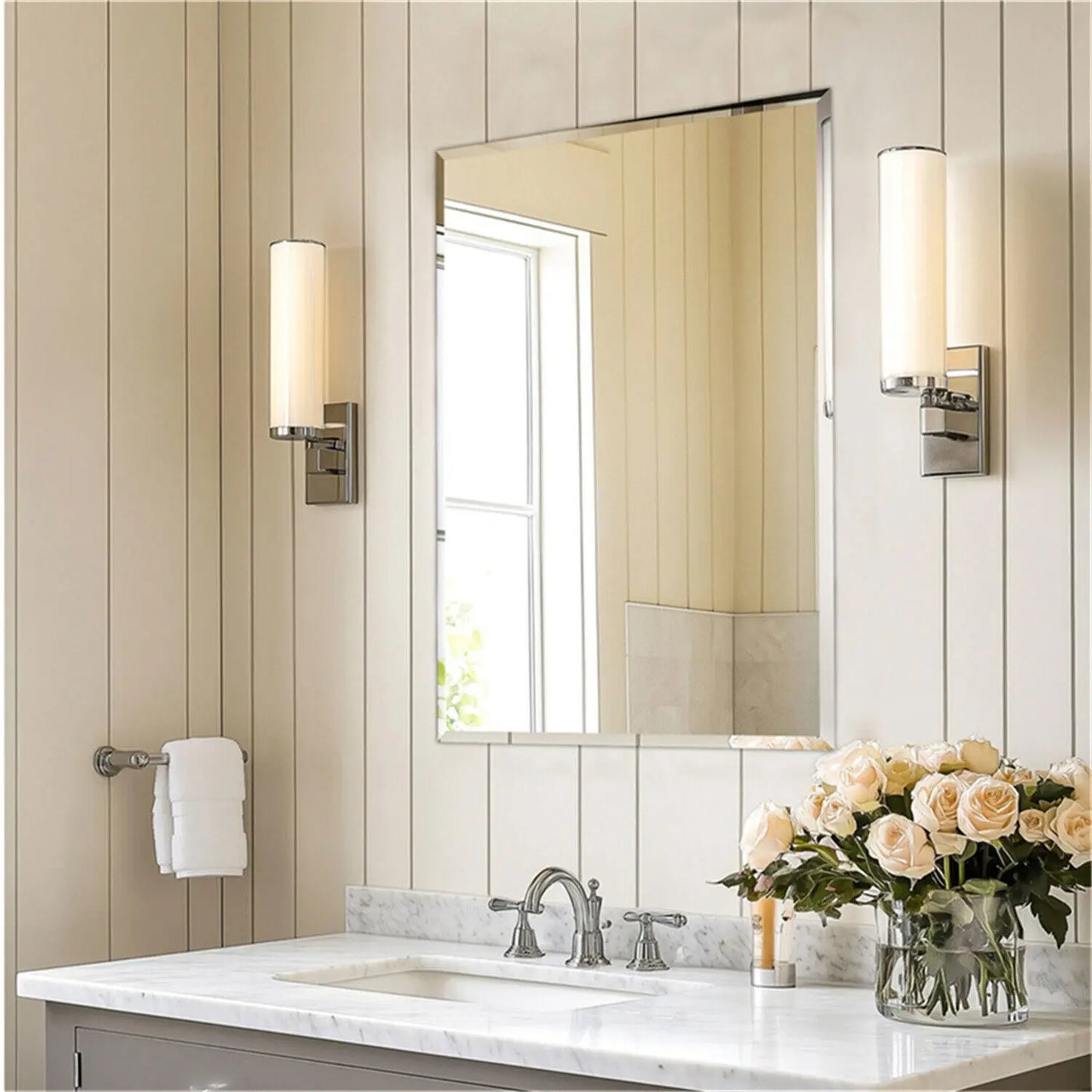 BORWARTE Rectangle Wall Mirror Frameless Vanity Decor Beveled Edge BathroomDisplays