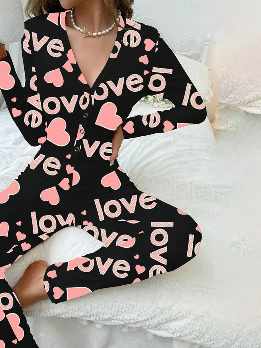 Hirigin Women Jumpsuit Bodysuit With Heart Print