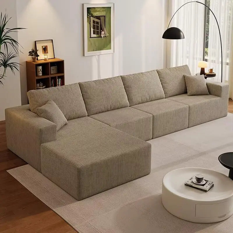 Modular Sectional Sofa With Deep Corduroy Upholstery Left Chaise