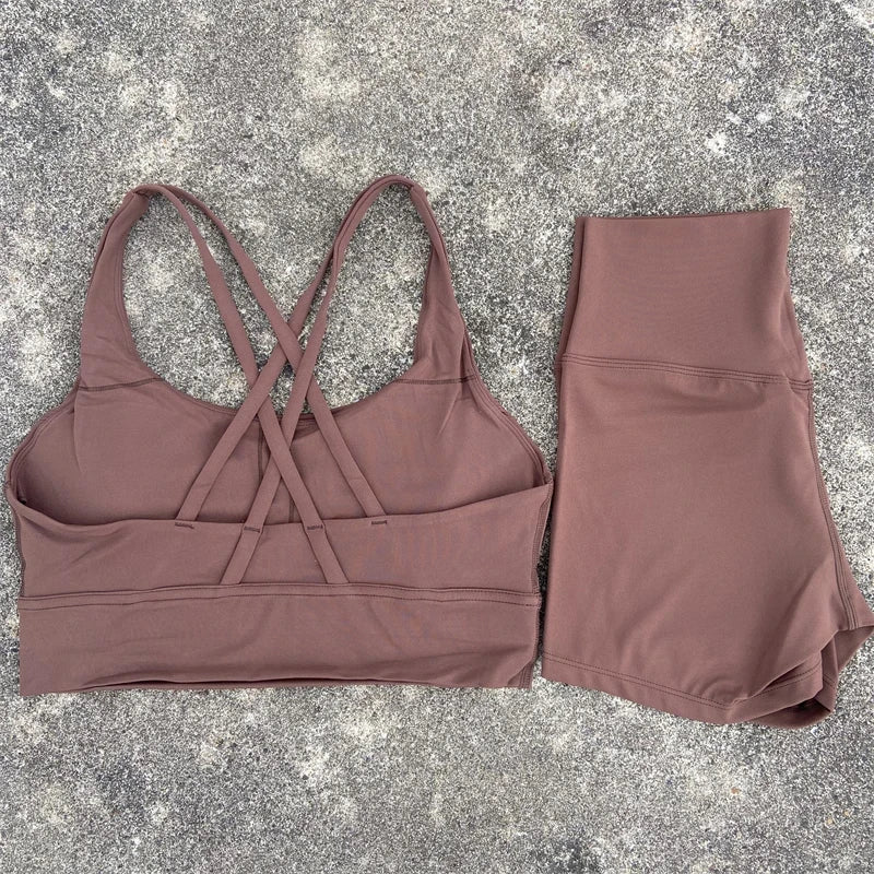Women's Yoga Set 2 Piece Cross Back Bra High Waist