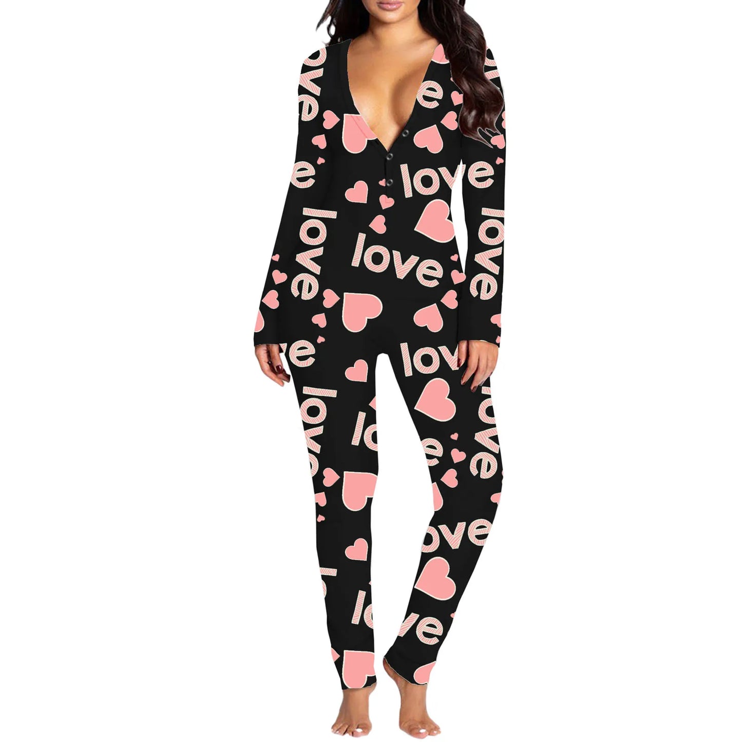 Hirigin Women Jumpsuit Bodysuit With Heart Print