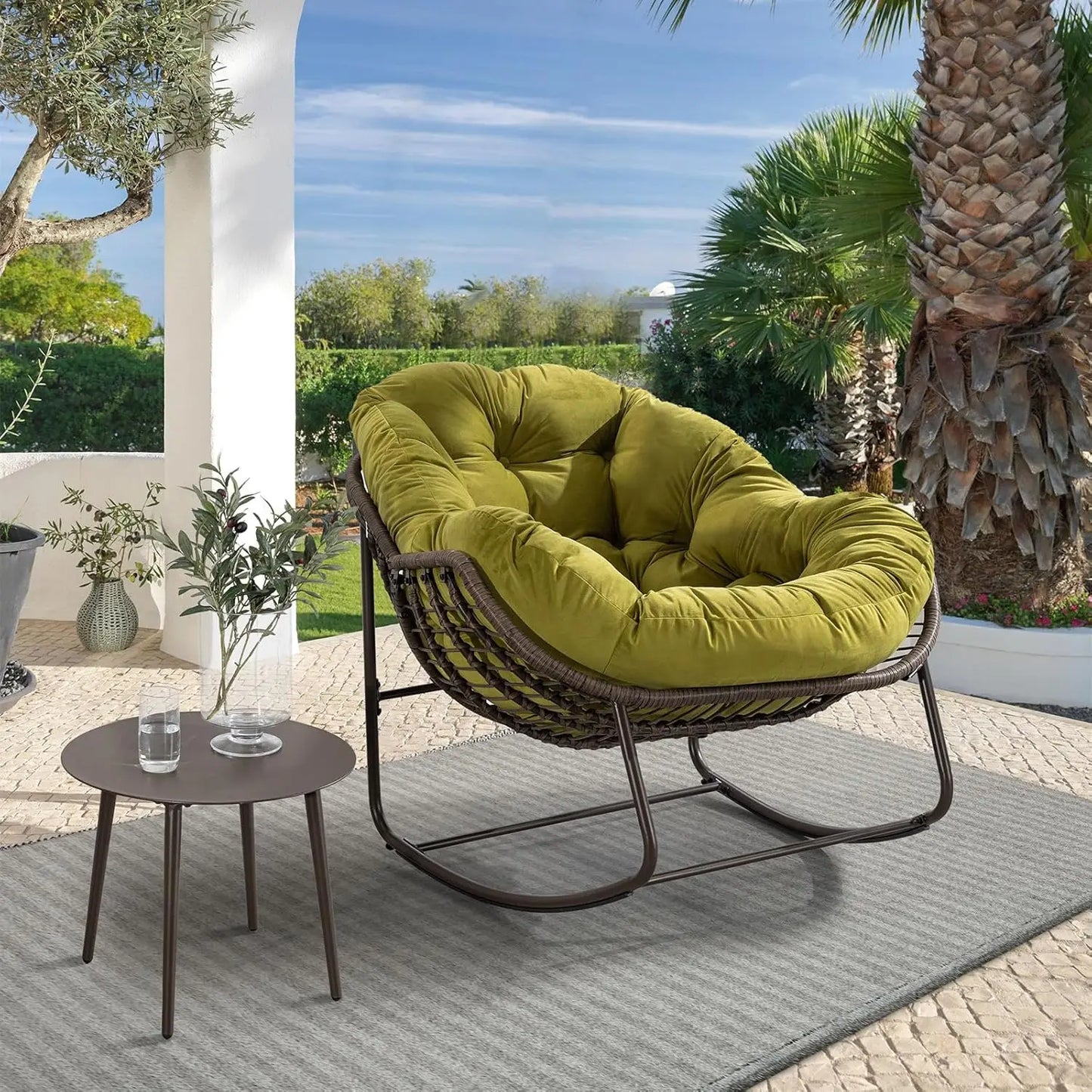 Rattan Egg Rocking Chair Indoor Outdoor Patio Rocker