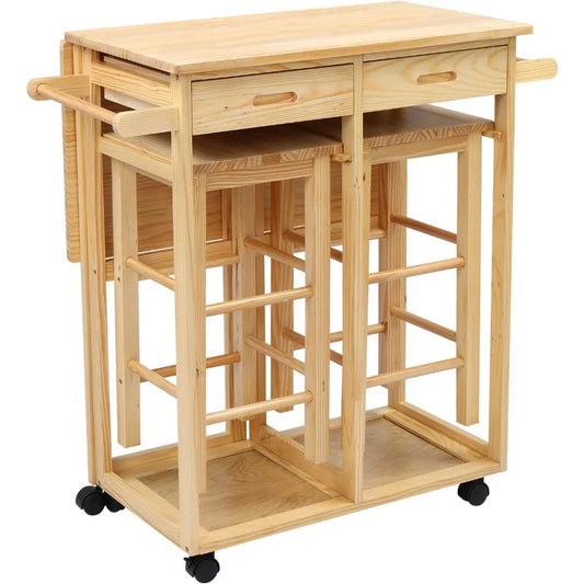 NONEDrawer Premium FoldableLock Table With Two Stools And Two DrawersIslandCartPro
