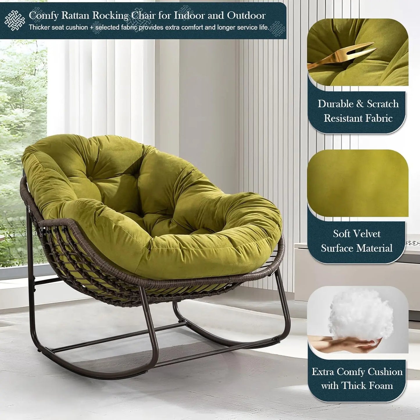 Rattan Egg Rocking Chair Indoor Outdoor Patio Rocker