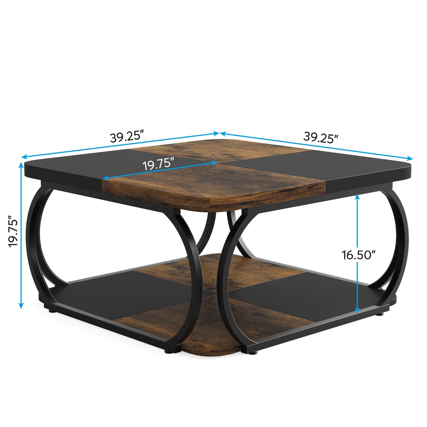 Tribesigns Farmhouse Square Coffee Table With Two Tiers Wood Storage