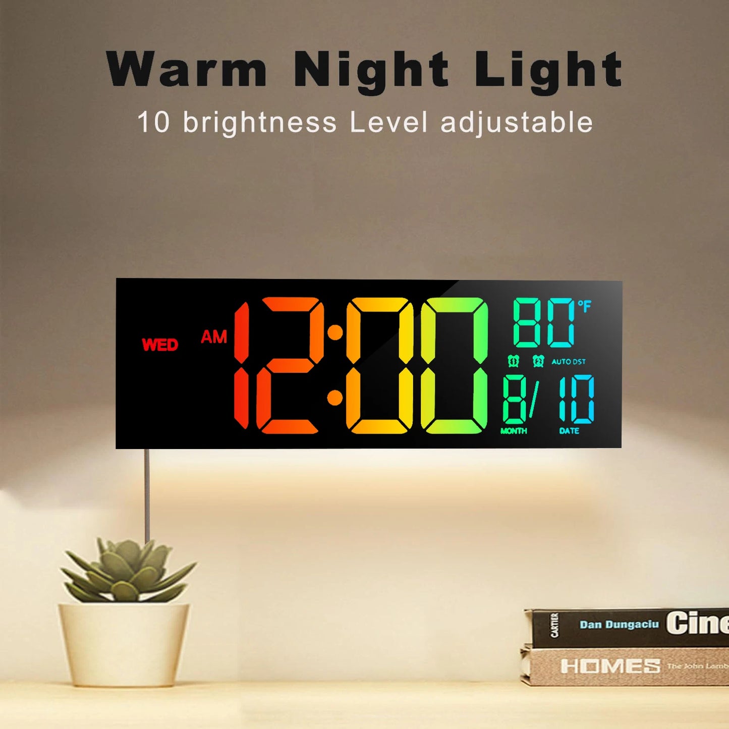 Digital LED Wall Clock With Remote Alarm And Temperature Display