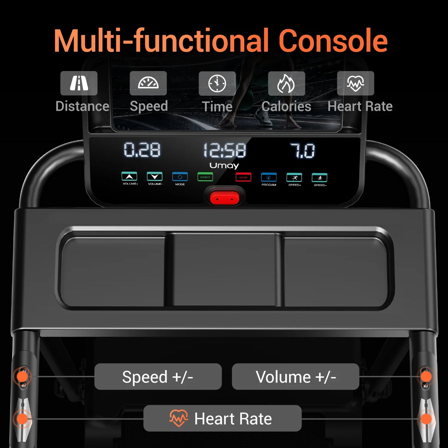 NONED 3.0HP Brushless Foldable Home Treadmill 300lb Capacity HRMonitor CupHolder