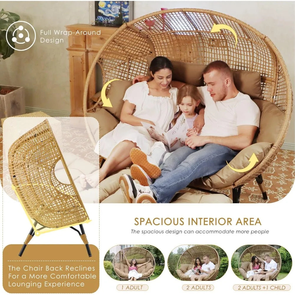 MKDK Two Person Egg Chair With Ottoman Footrest