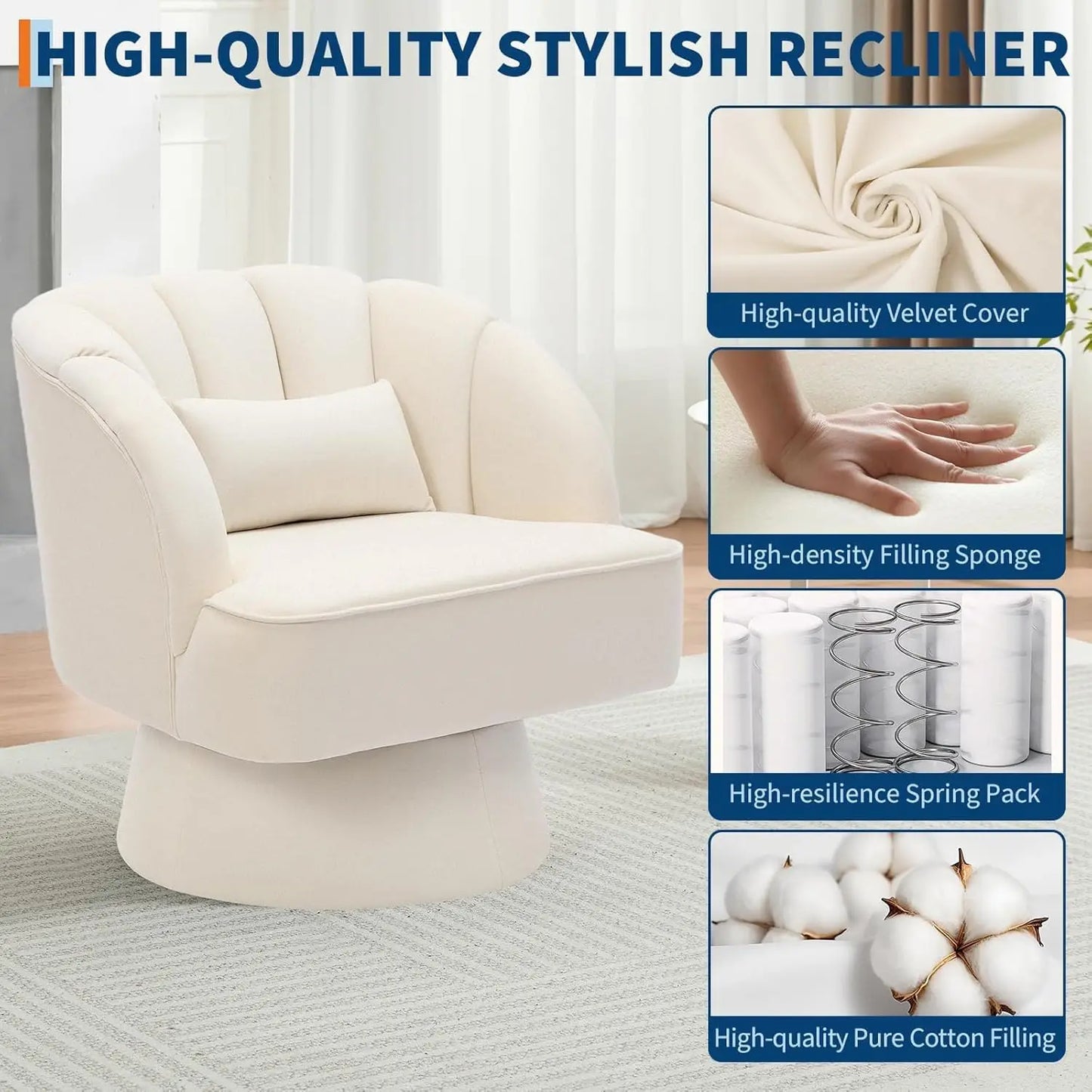 HiMISS Modern Swivel Barrel Accent Chair 360 Degree Upholstered Armchair