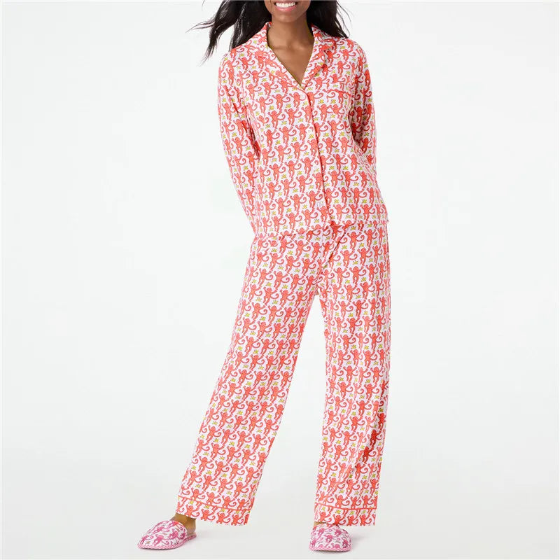 Hirigin Women Two Piece Pajamas Set Loungewear Cartoon Print
