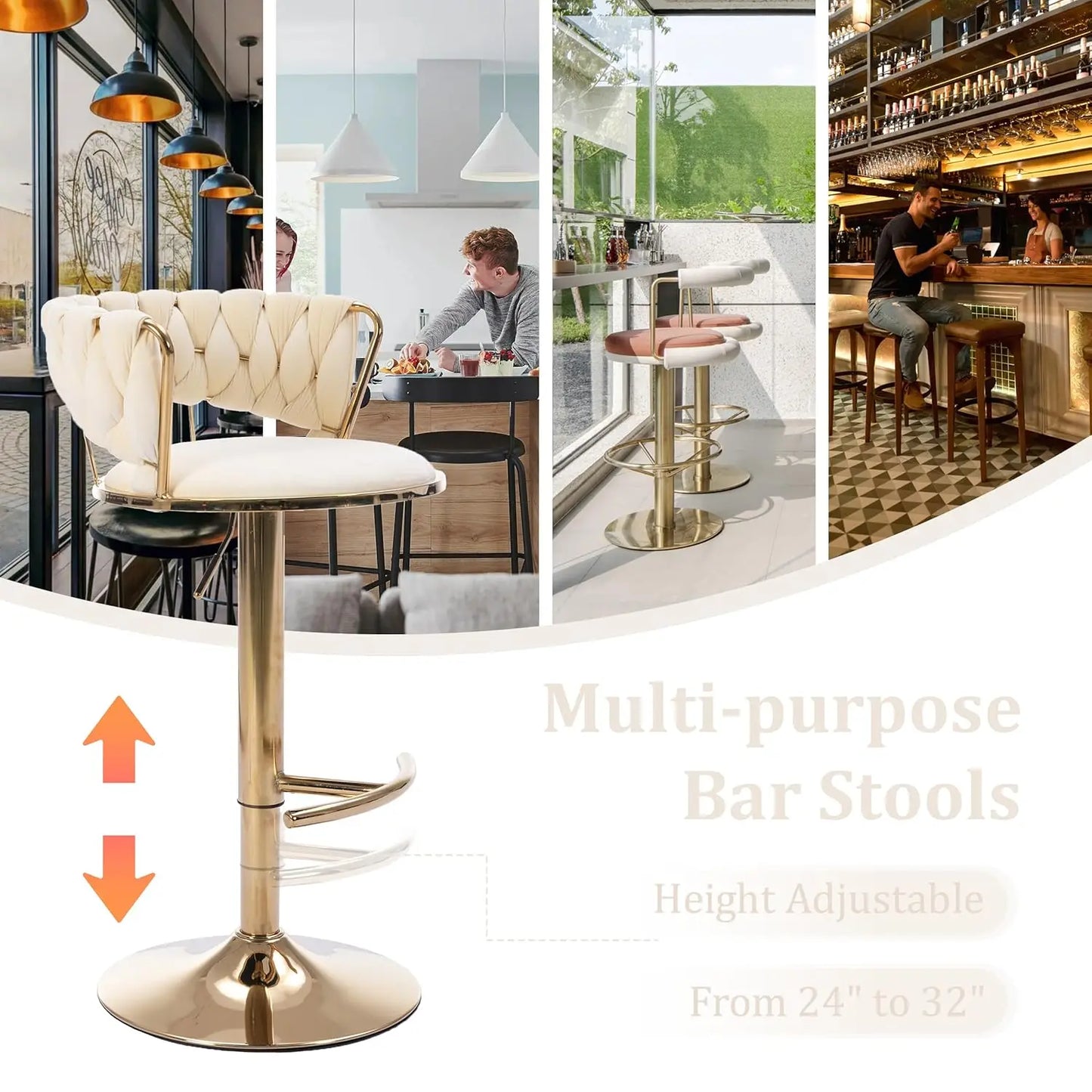 Velvet Bar Stools Set of 6 Adjustable Swivel Counter Chairs