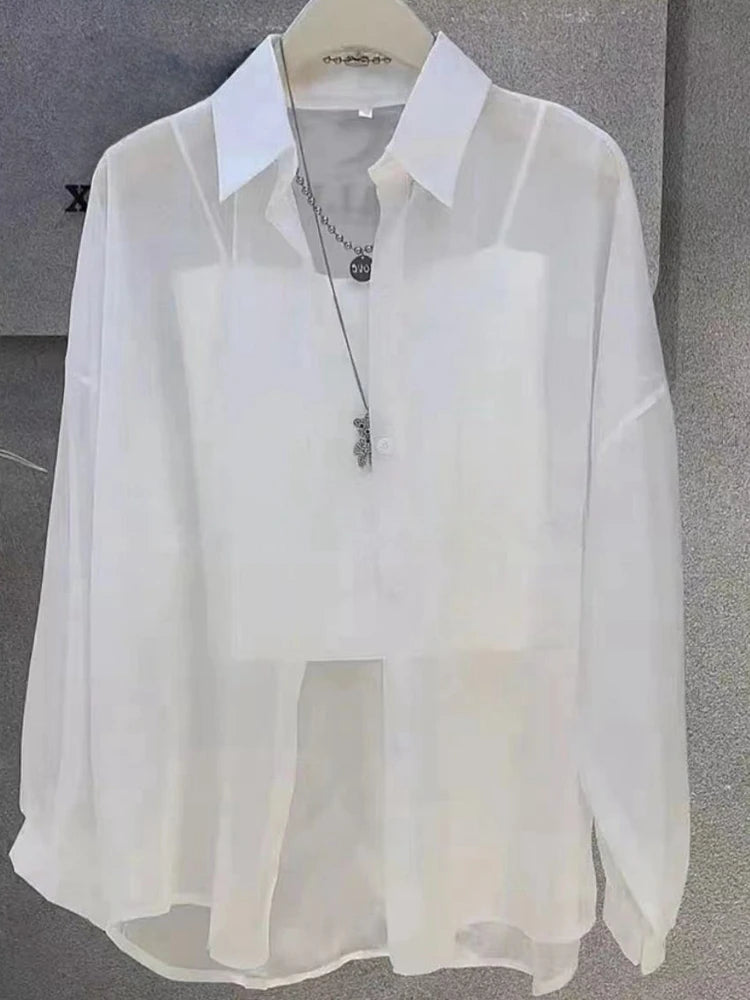 Women's Silk Chiffon Blouse Long Sleeve Button