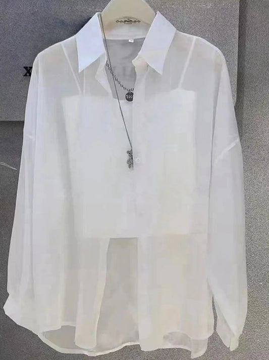 Women's Silk Chiffon Blouse Long Sleeve Button