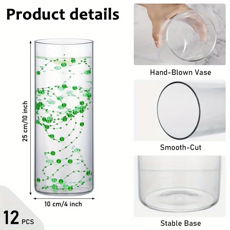 Glass Cylinder Vase Set 12 Piece Clear Floating Candle Holders