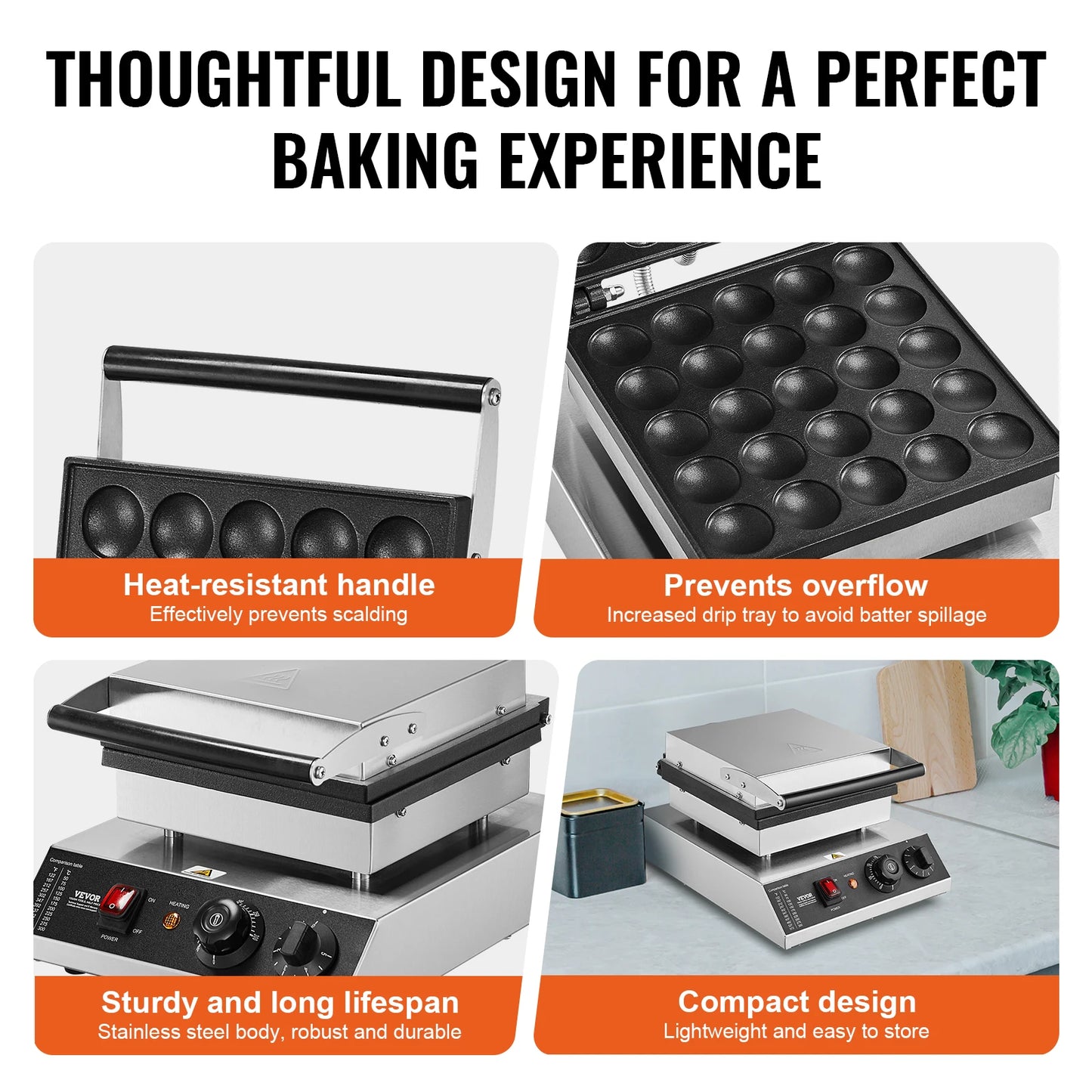 VEVOR SucceBuy Electric Waffle Maker 500W Nonstick 25Pcs