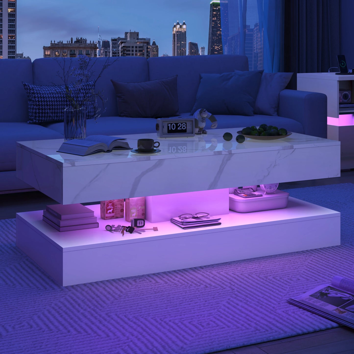 QiaoShiRen LED Coffee Table With Storage Drawers
