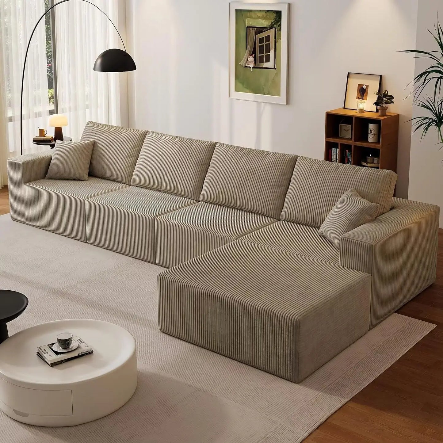 Modular Sectional Sofa With Deep Corduroy Upholstery Left Chaise