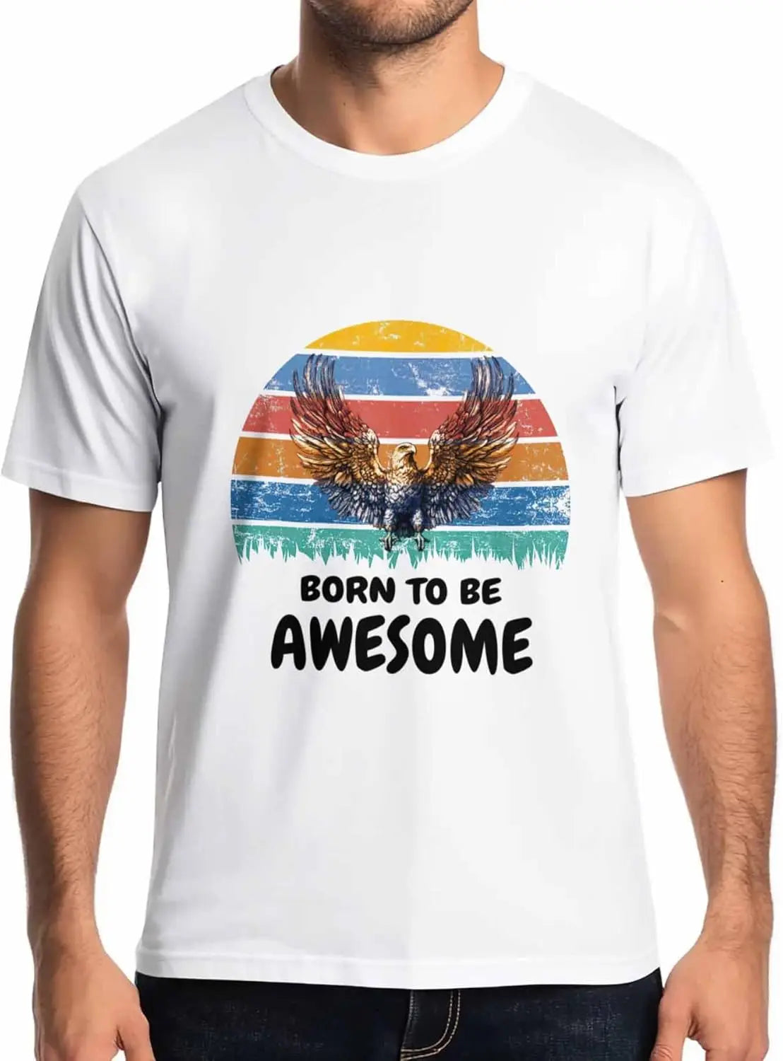 NONECN Mens Quick Dry Short Sleeve Tee Eagle Stripe