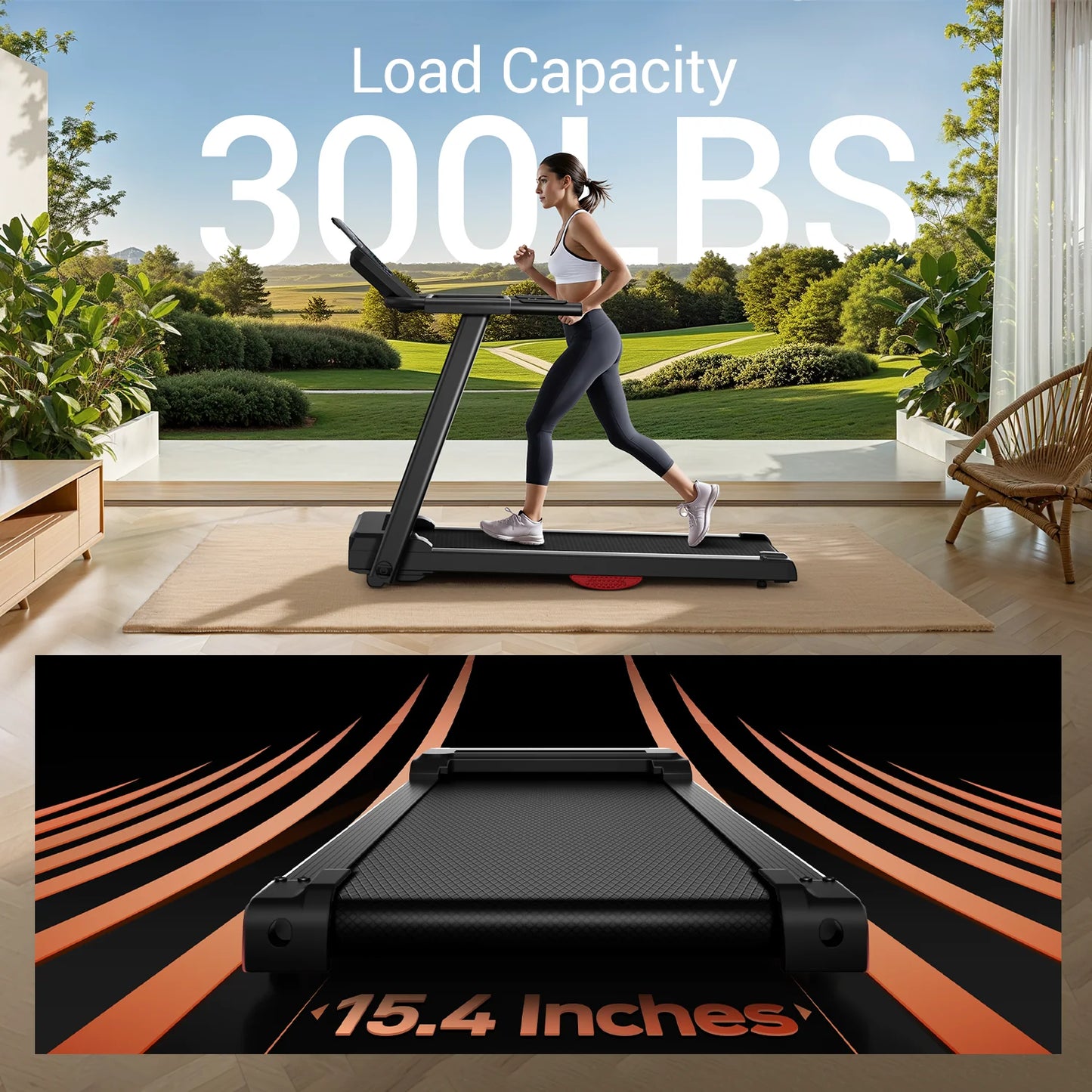 NONED 3.0HP Brushless Foldable Home Treadmill 300lb Capacity HRMonitor CupHolder