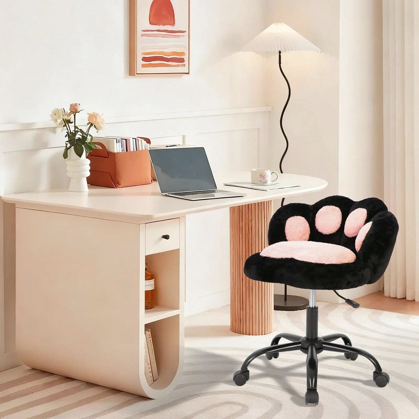 HiMISS Cat Paw Vanity Chair With Wheels 360 Rotating Chair