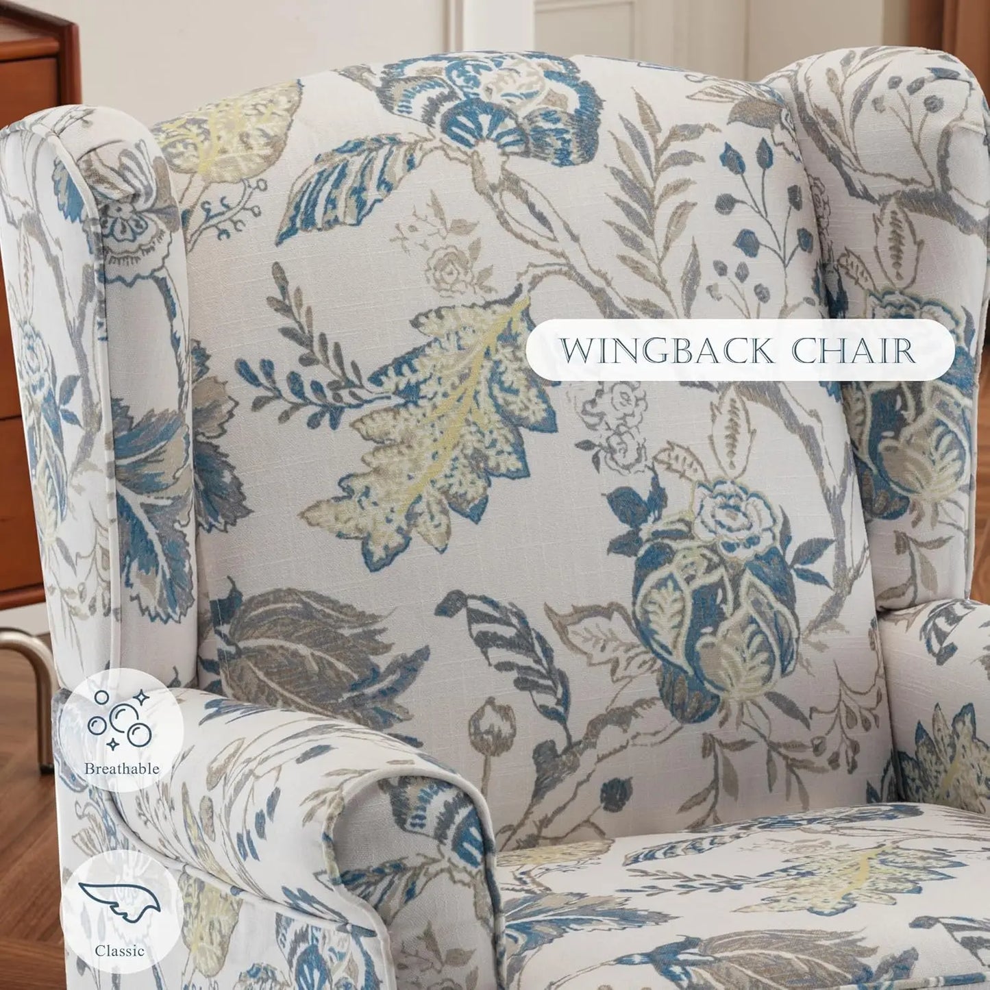 Floral Accent Chair High Back Upholstered Armchair