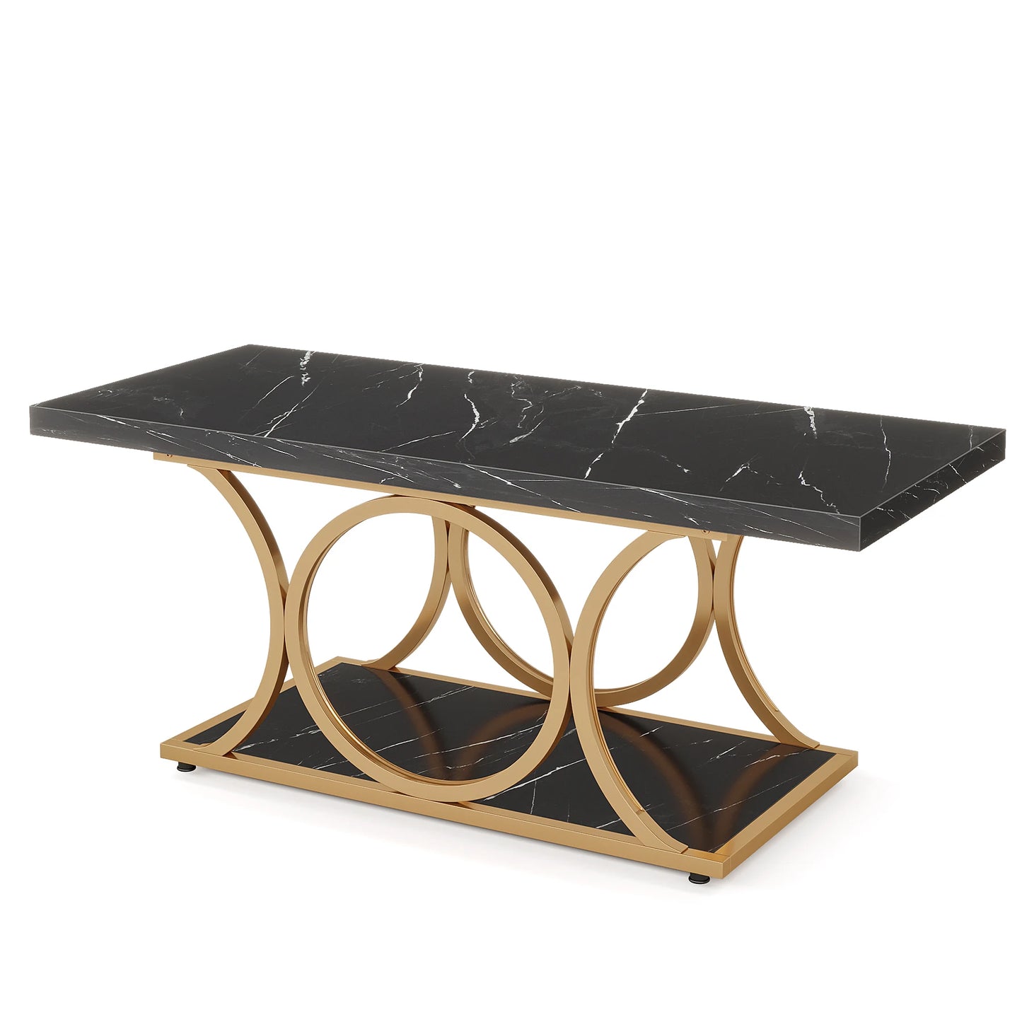 Tribesigns Faux Marble Wood Rectangle Coffee Table For Living Room Two Tier