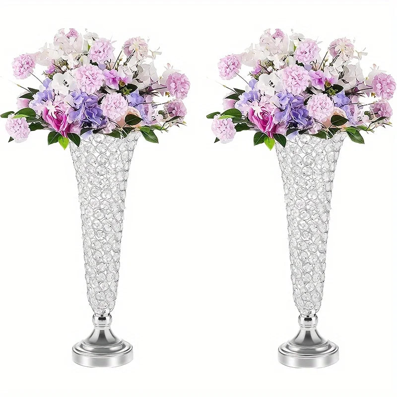 2 Crystal Style Metal Centerpiece Vases For DiningTables WeddingAnniversary Decor