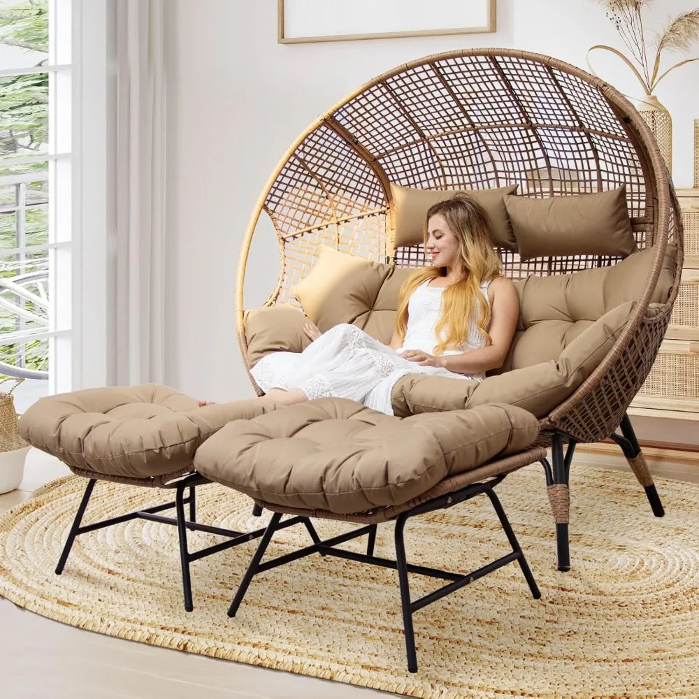 MKDK Two Person Egg Chair With Ottoman Footrest