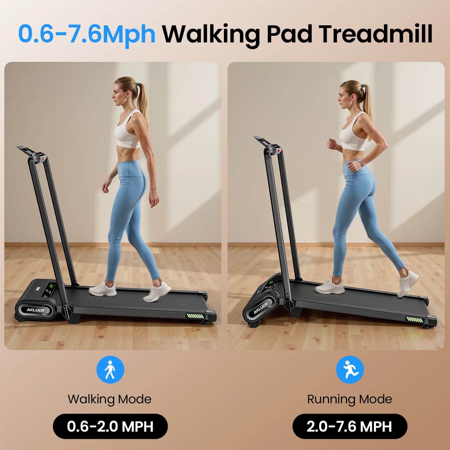AKLUER Auto Incline Under Desk Treadmill 2.5HP Portable Walking Pad LED Display Remote Control 330 Lbs Capacity
