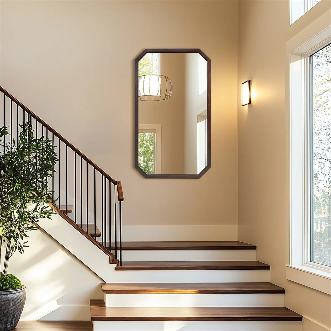 LUVODI Wall Mounted Walnut Wood Decorative Mirror Frame