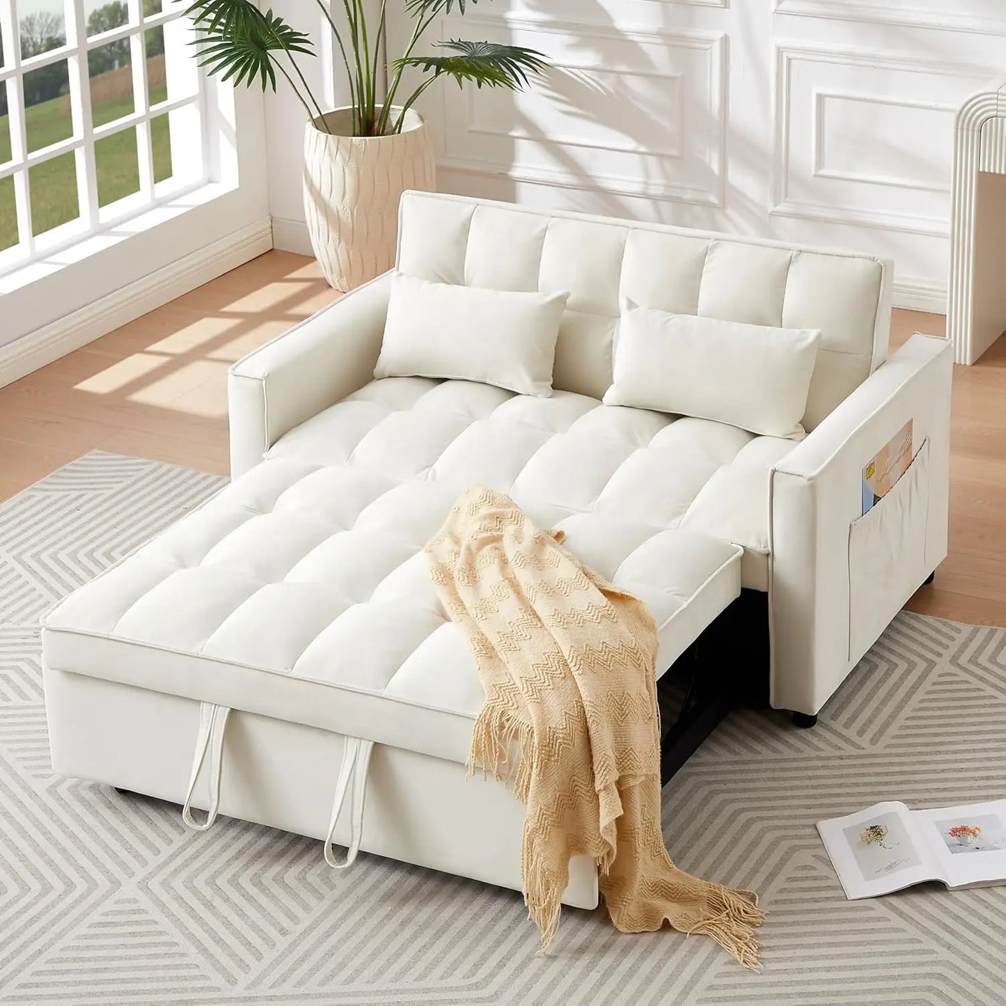 ZHUXIANG 3 In 1 Convertible Sleeper Sofa Bed Velvet Futon Couch Living Room