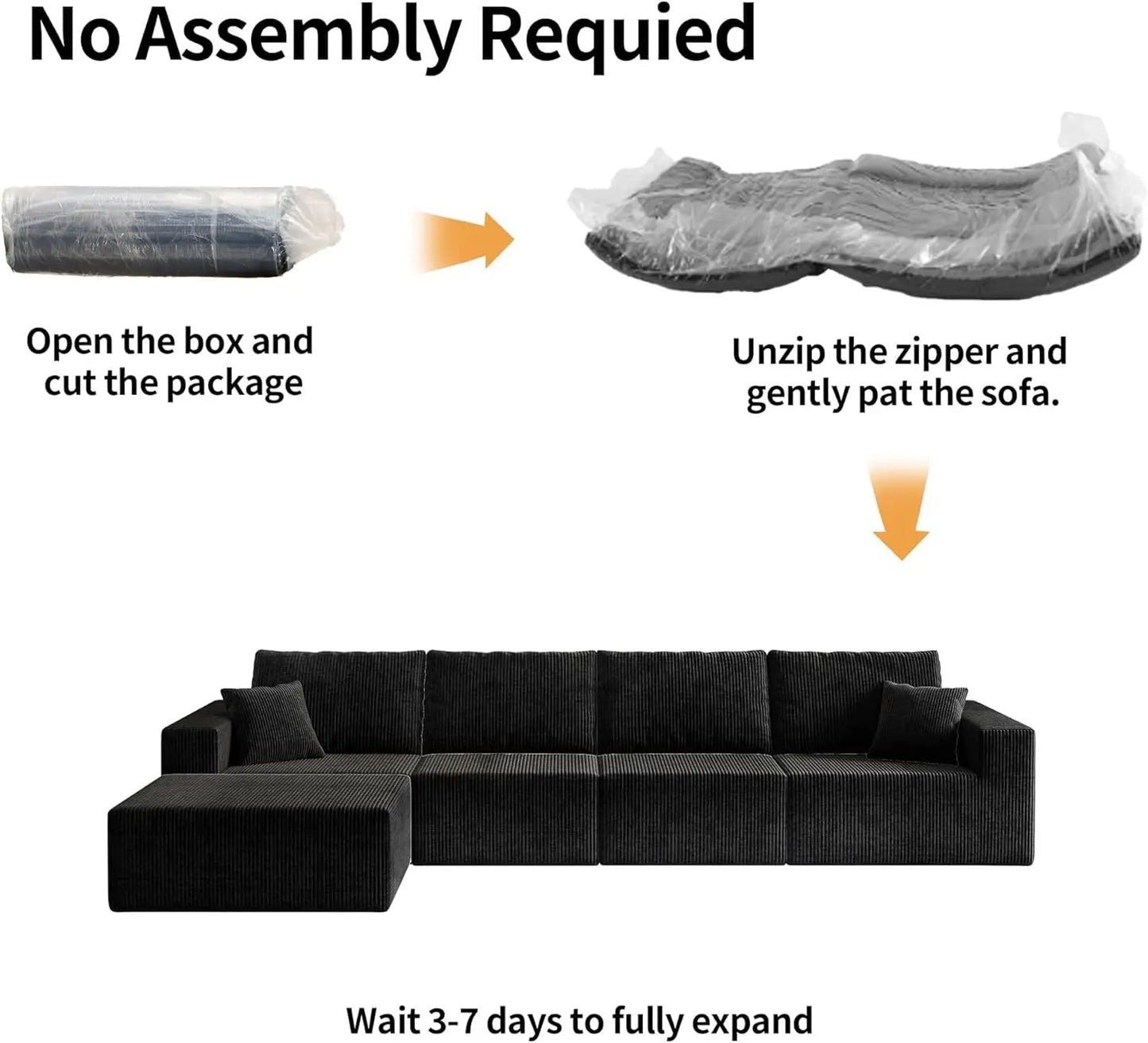 Modular Sectional Sofa With Deep Corduroy Upholstery Left Chaise