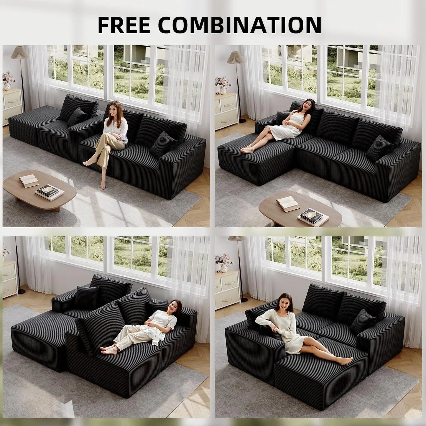 Modular Sectional Sofa With Deep Corduroy Upholstery Left Chaise