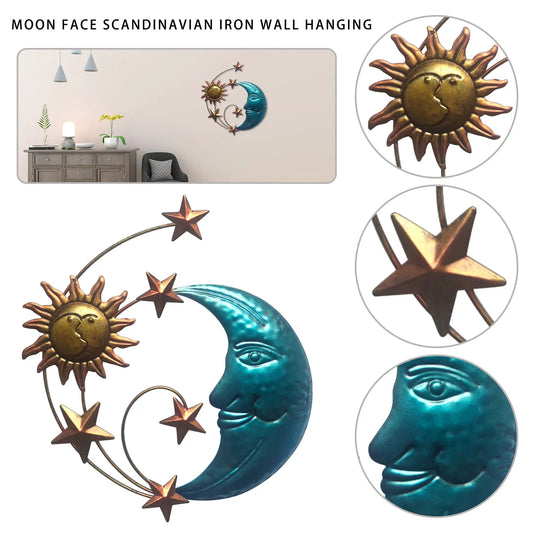 Handcrafted Ornamental Sun Moonphase Star Face Weatherresistant Metal Wall Decorative