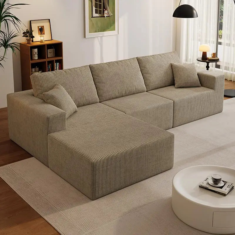 Modular Sectional Sofa With Deep Corduroy Upholstery Left Chaise