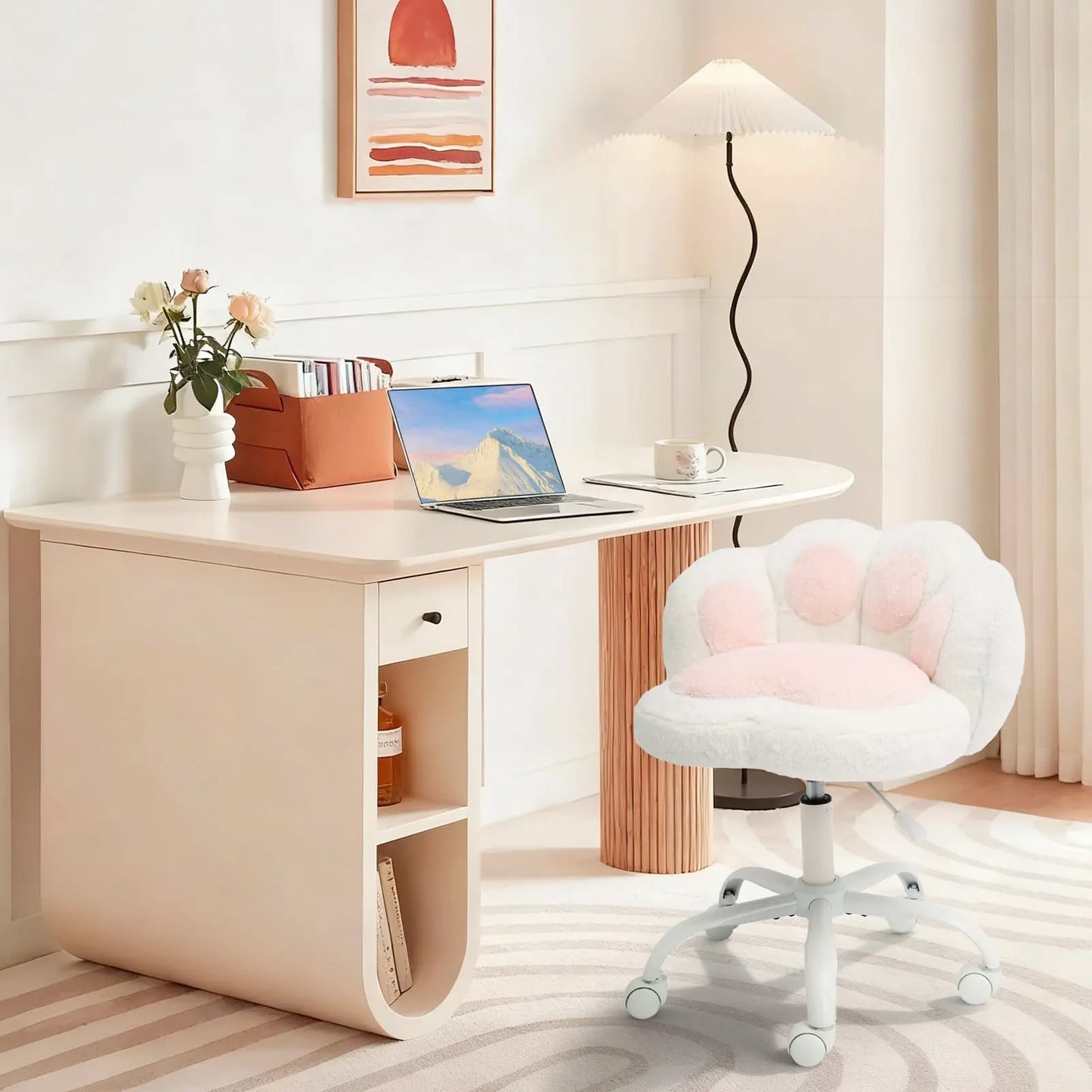 HiMISS Cat Paw Vanity Chair With Wheels 360 Rotating Chair