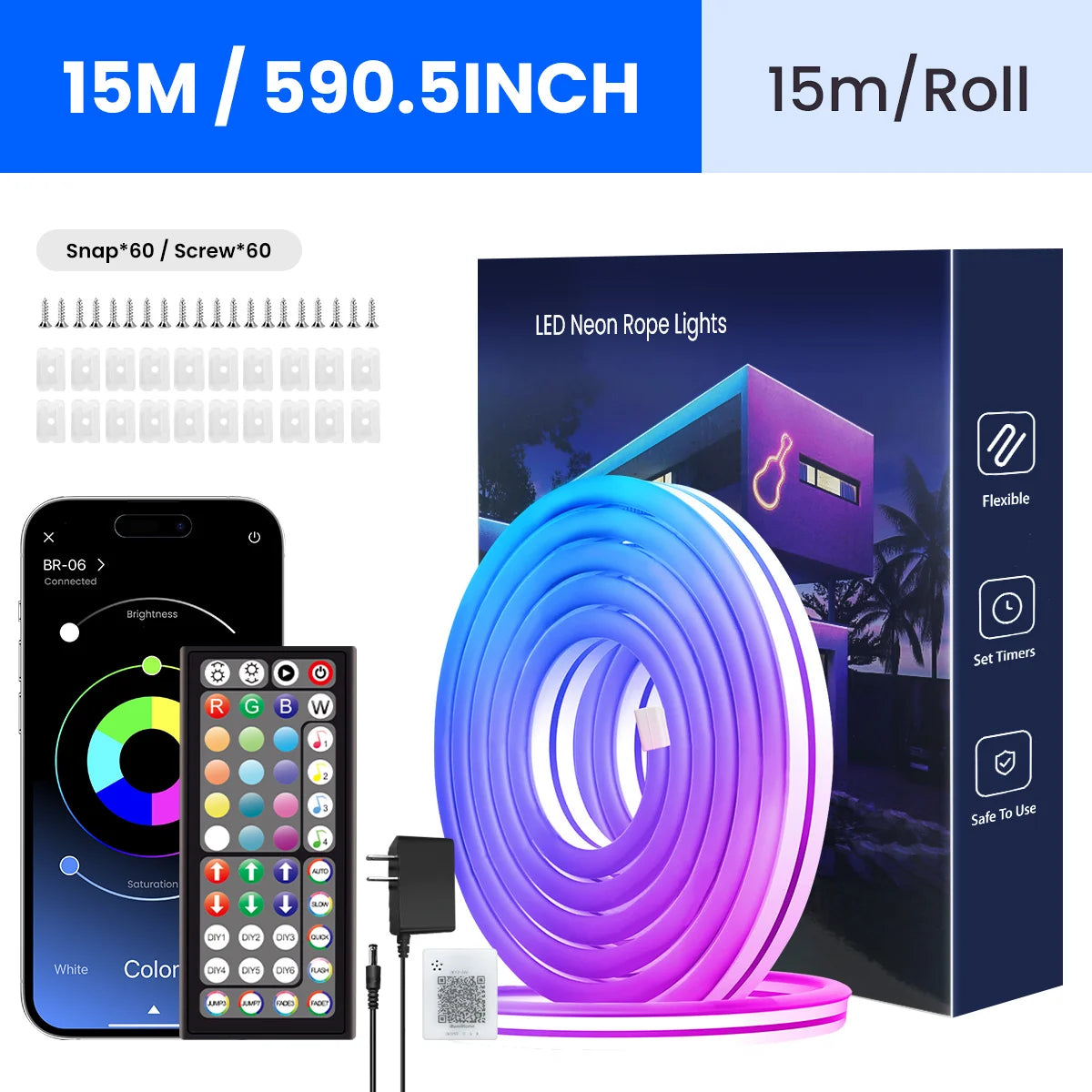 Aiopp Neon LED Rope Lights RGB Strip With Remote And App Control