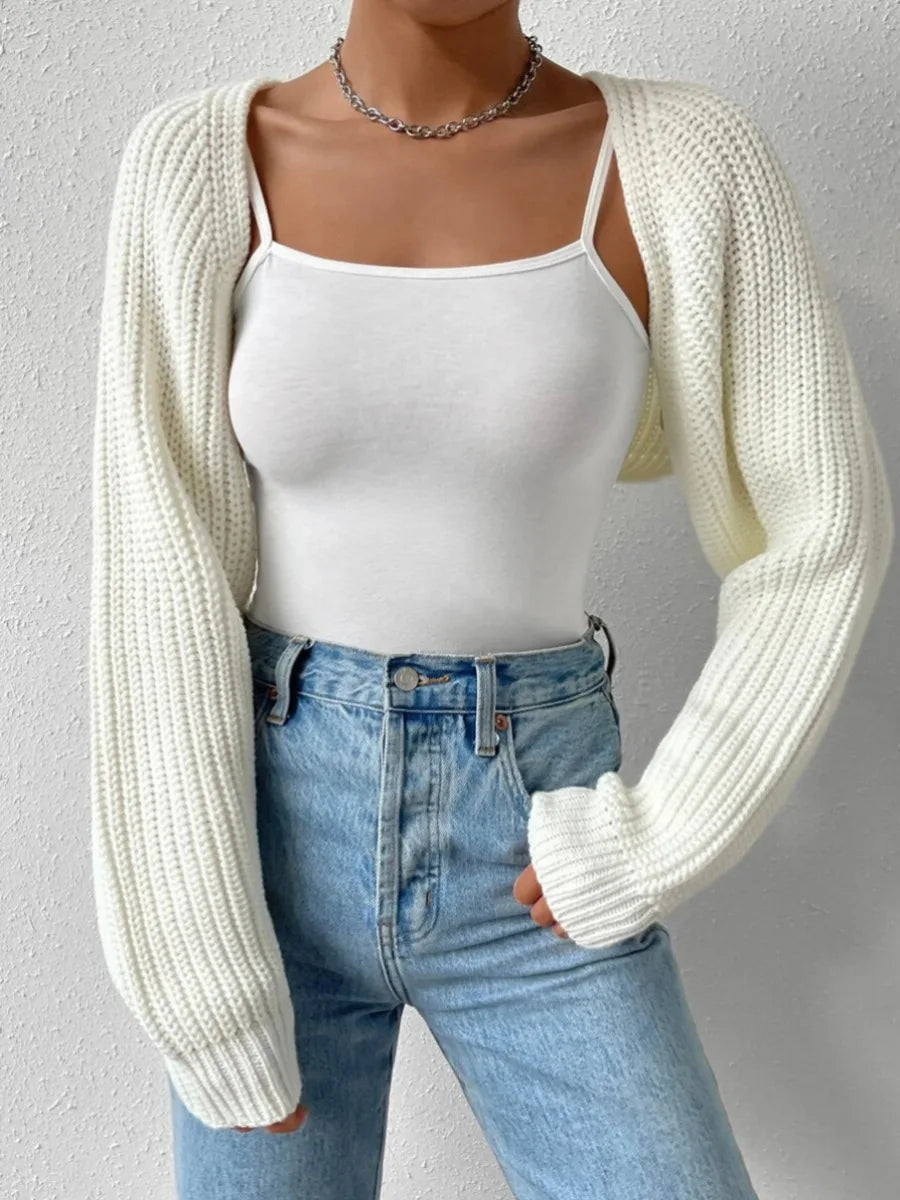 Hirigin Women's Open Front Cropped Cardigan Long Sleeve Ribbed Knit Bolero
