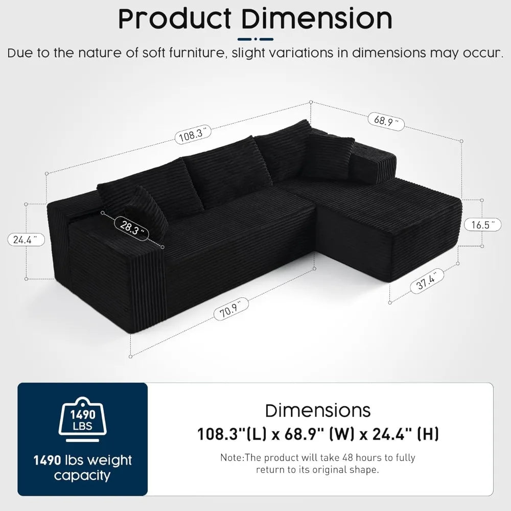 HUANZHUANG Modular Cloud Sectional Sofa L Shaped Chaise Corduroy
