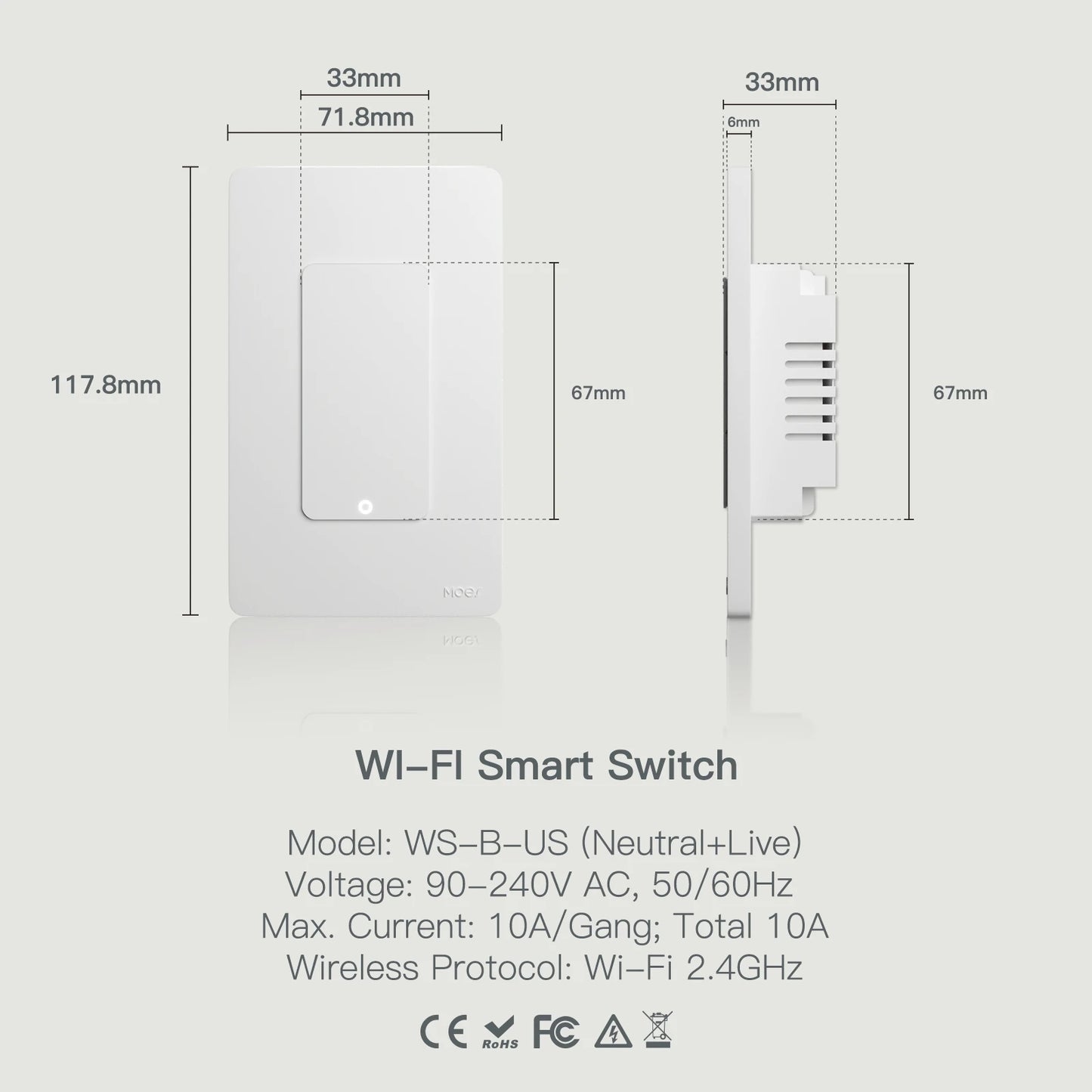 MOES Tuya WiFi Smart Light Switch Alexa Compatible US