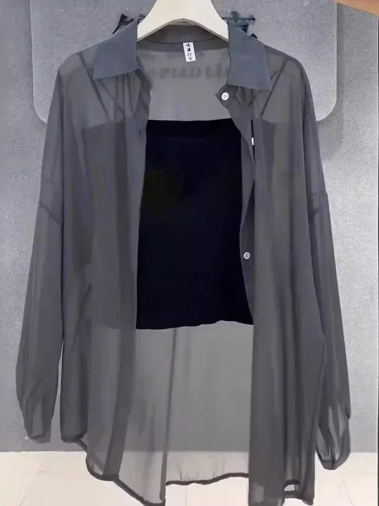 Women's Silk Chiffon Blouse Long Sleeve Button