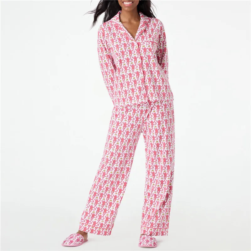 Hirigin Women Two Piece Pajamas Set Loungewear Cartoon Print